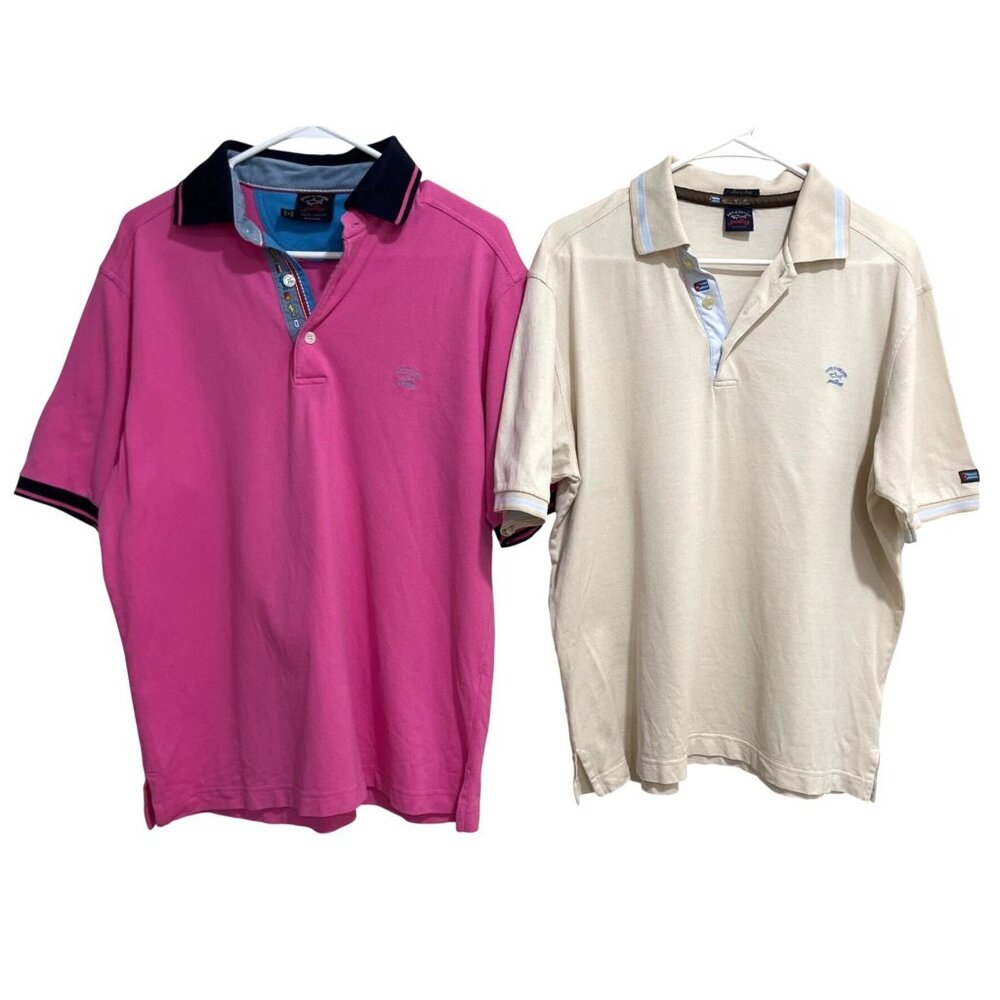 Paul & Shark Yachting Set of 2 Polo Shirts Pink Italy & Beige Habana Mens Size L